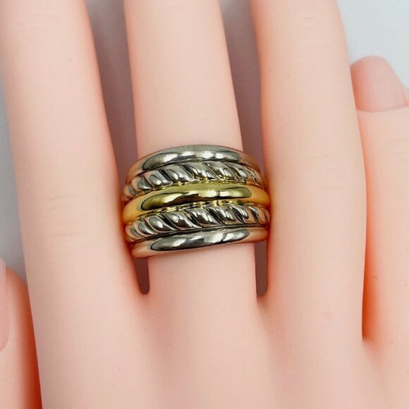 David Yurman 18K Yellow Gold and Sterling Silver Cable Ring Band - Picture 3 of 4